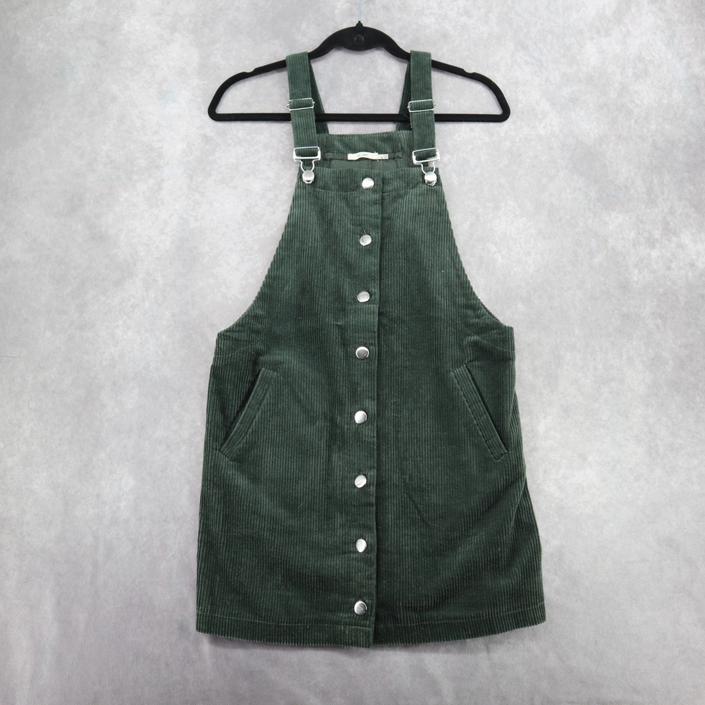 Mi Ami Overall Dress Green Corduroy Pinafore Button Front Size S Indie Preppy